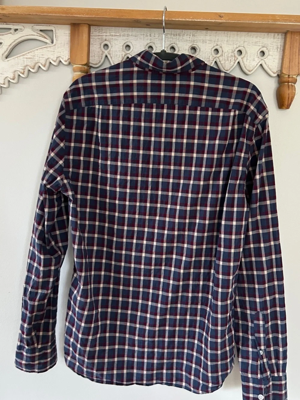 J. Crew Men's Navy and Red Plaid Button-Down Shirt - size medium - office - work